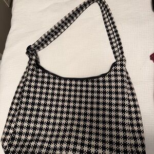 Baggu Black and White Pixel Gingham Regular Shoulder Bag
